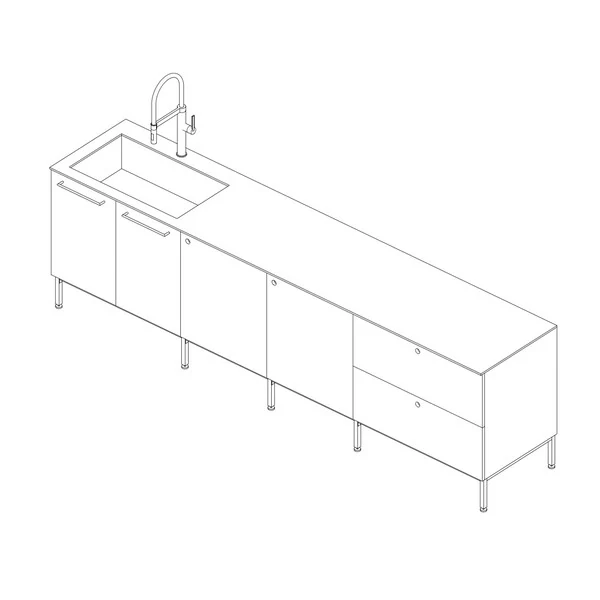 Plinth 低腳柱櫃體廚房系統立體線稿圖